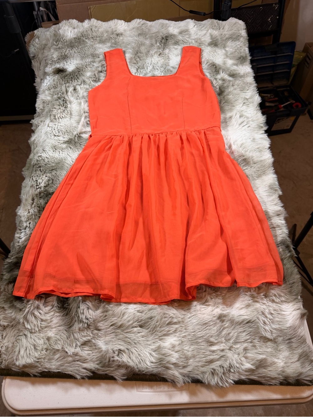 FabAlley Small Sleeveless Orange Mini Dress - Fit & Flare Square Neck